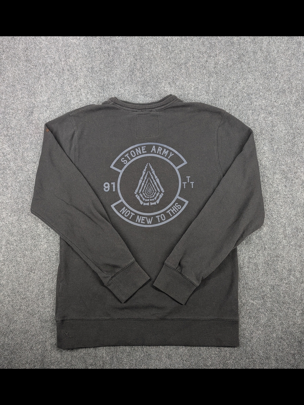 Volcom Stone Army Sweatshirt Black Large Mens Prep Crew Pullover Back Graphic